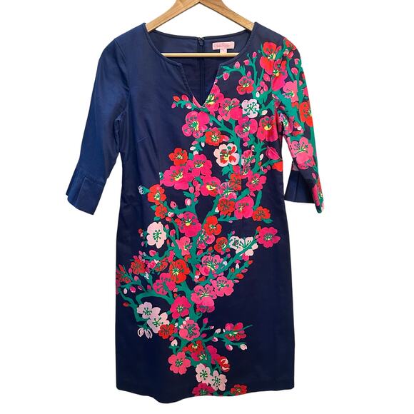 Lilly Pulitzer Cherry Mine Shift Dress Women’s Size 2 Navy Blue Summer Spring - Picture 1 of 10